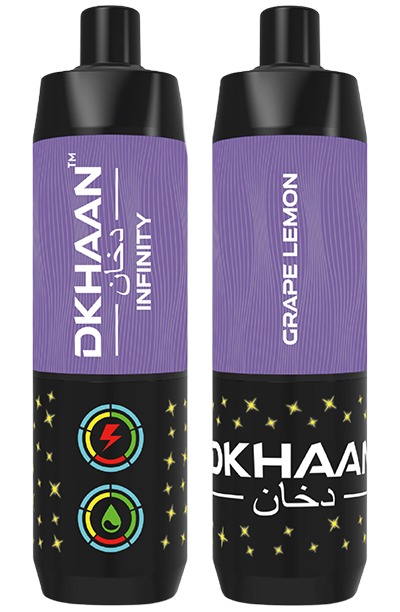 Dkhaan Infinity 25K Grape Lemon Disposable Vape with dual mesh coils and USB-C rechargeable
