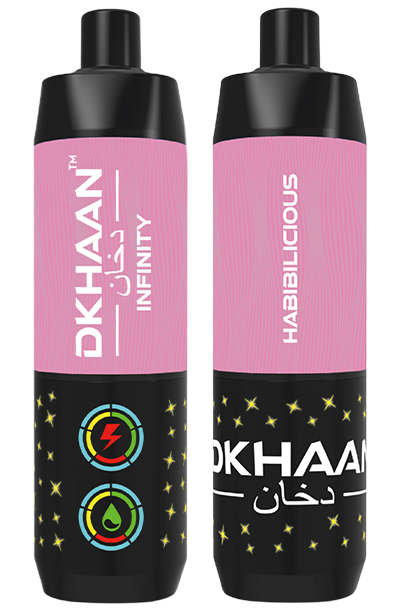 Dkhaan Infinity 25K Habibilious Disposable Vape with tropical fruit and mint flavor