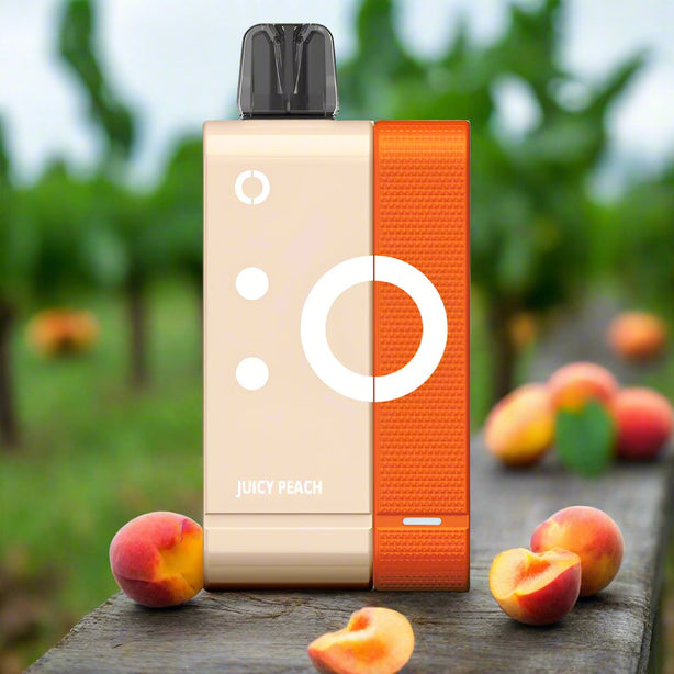 Juicy Peach Off-Stamp SW 9000 disposable vape kit with 9000 puffs and rechargeable battery