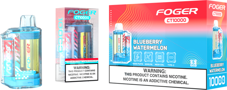 Close-up of Foger CT10000 Blueberry Watermelon disposable vape device