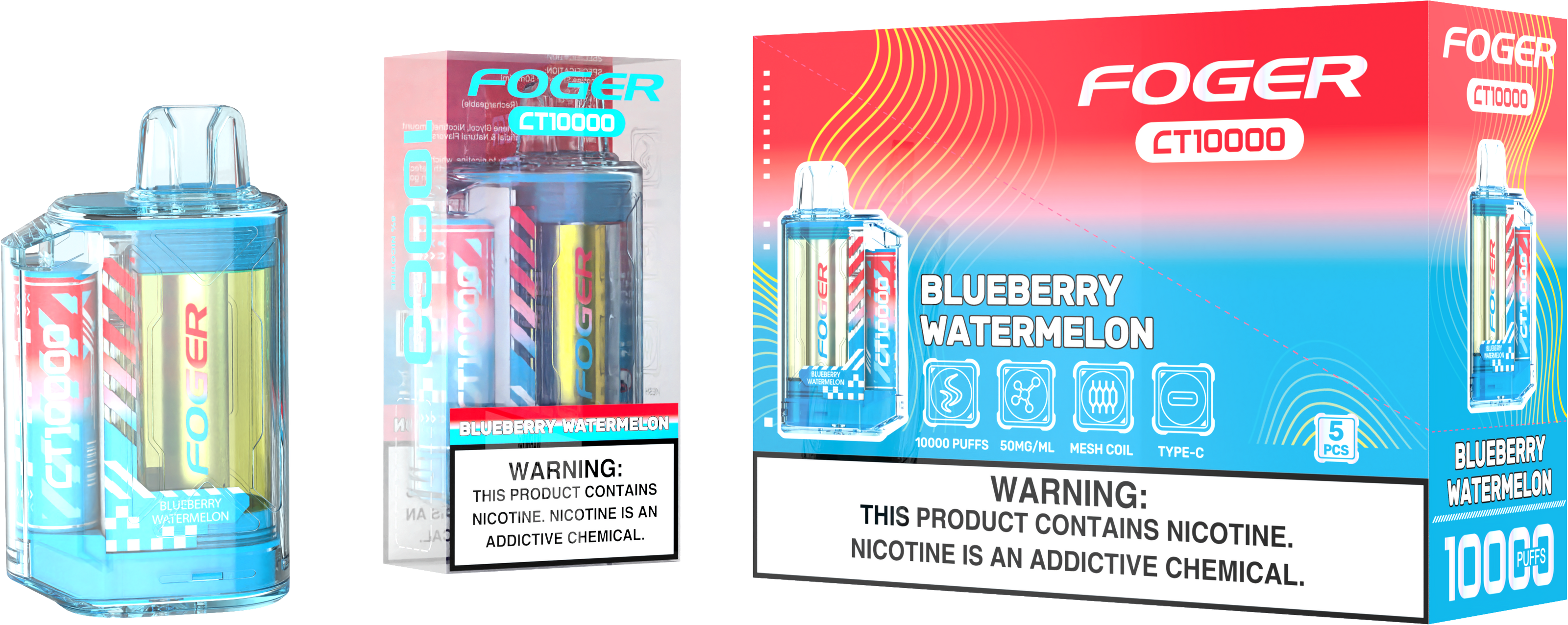 Close-up of Foger CT10000 Blueberry Watermelon disposable vape device