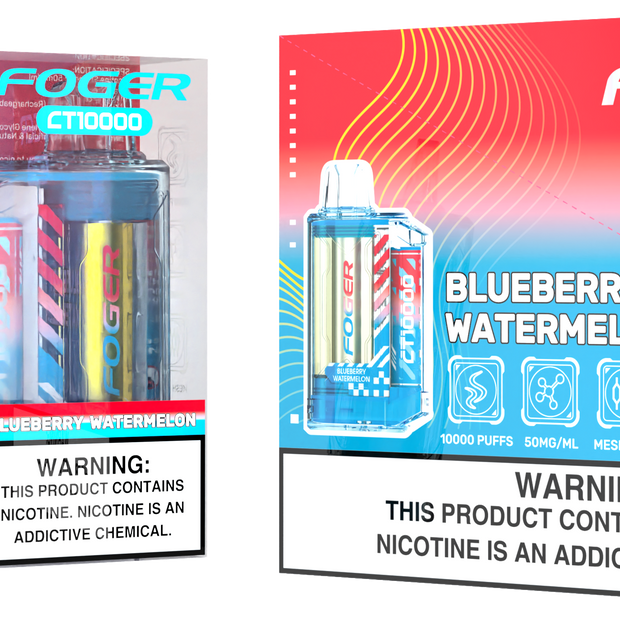 Close-up of Foger CT10000 Blueberry Watermelon disposable vape device