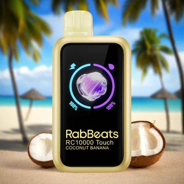 Rabbeats RC10000 Touch disposable vape in Coconut Banana flavor showing device and packaging