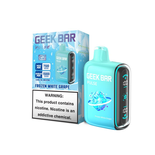 Packaging of Geek Bar Pulse 15K Disposable Vape Frozen White Grape