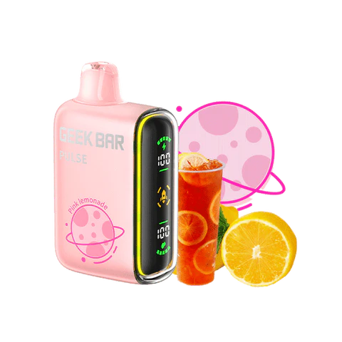 Geek Bar Pulse 15K Pink Lemonade Disposable Vape with rechargeable battery and full-screen display
