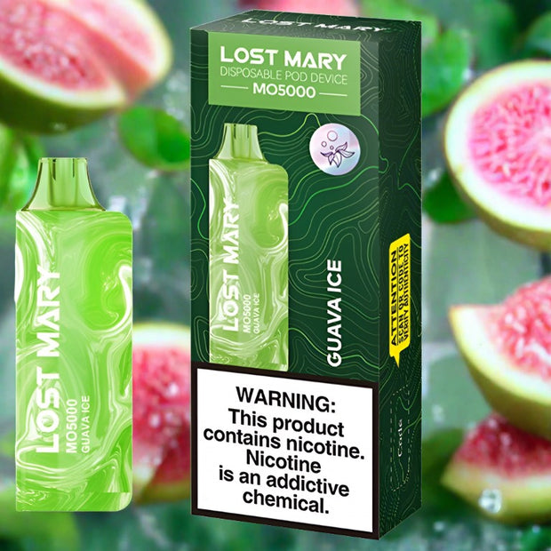 Guava Ice Lost Mary MO5000 Disposable Vape with frosty mint and tropical guava flavor