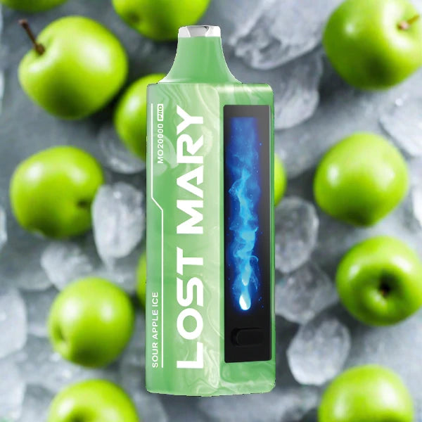 Lost Mary MO20000 Pro disposable vape in Sour Apple Ice flavor with 20,000 puffs