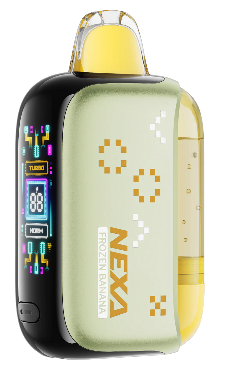 Close-up of Frozen Banana Nexa PIX 35K disposable vape device