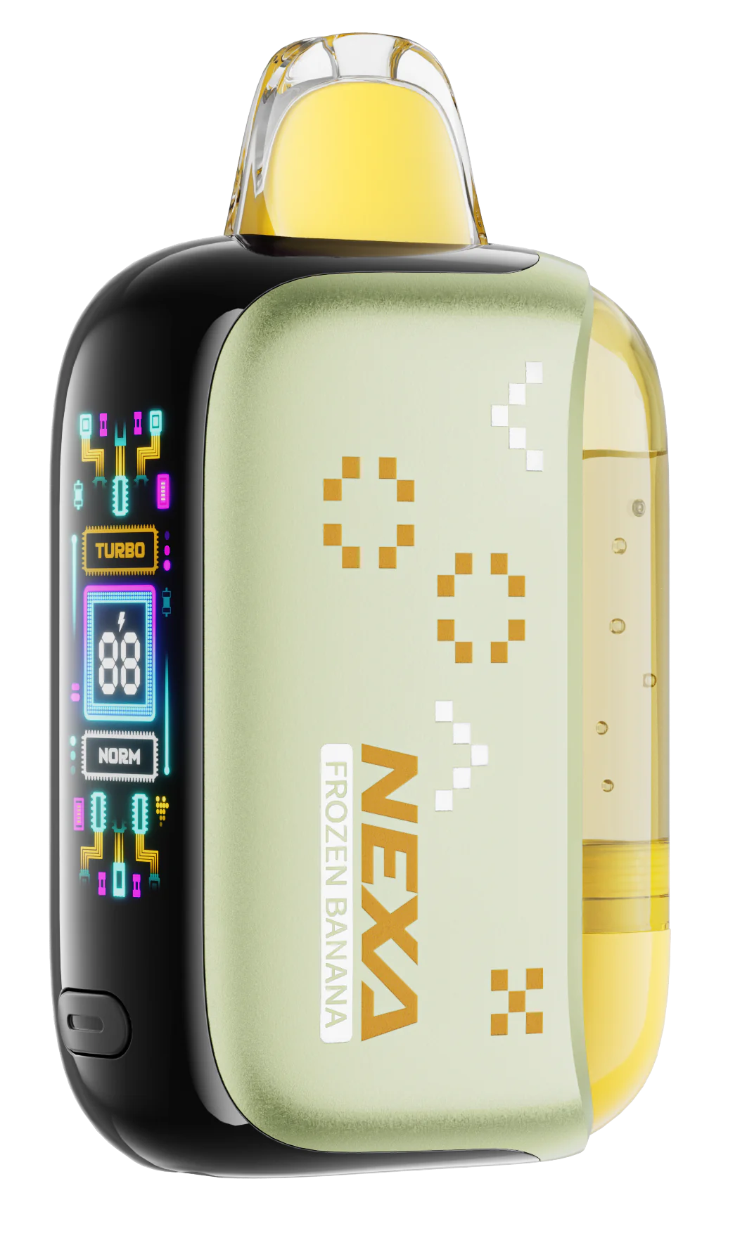 Close-up of Frozen Banana Nexa PIX 35K disposable vape device