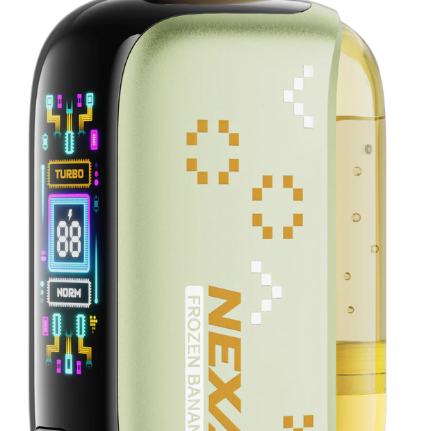 Close-up of Frozen Banana Nexa PIX 35K disposable vape device