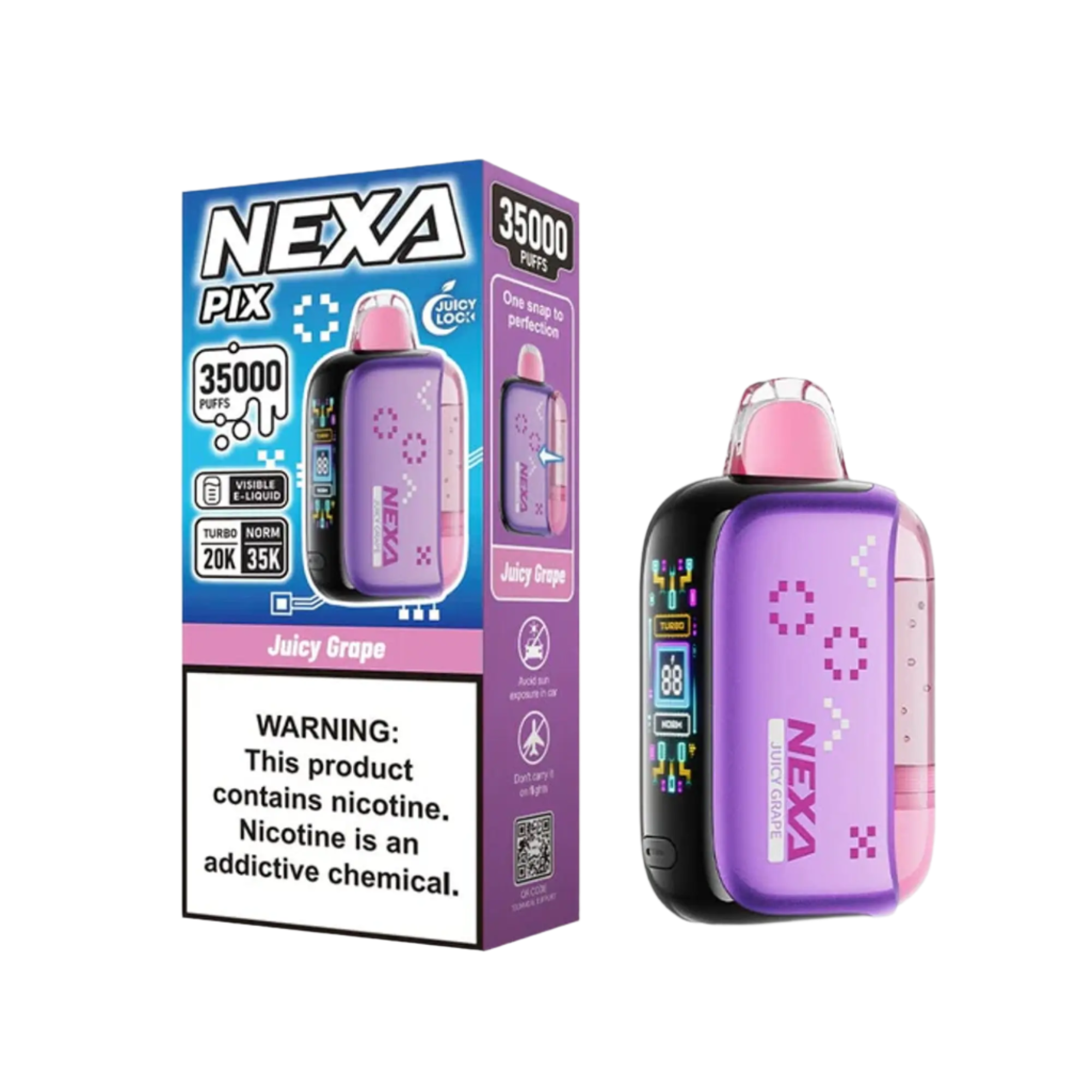 JUICY GRAPE NEXA PIX 35K disposable vape with classic grape slush flavor