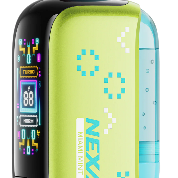 Close-up of MIAMI MINT NEXA PIX 35K disposable vape device
