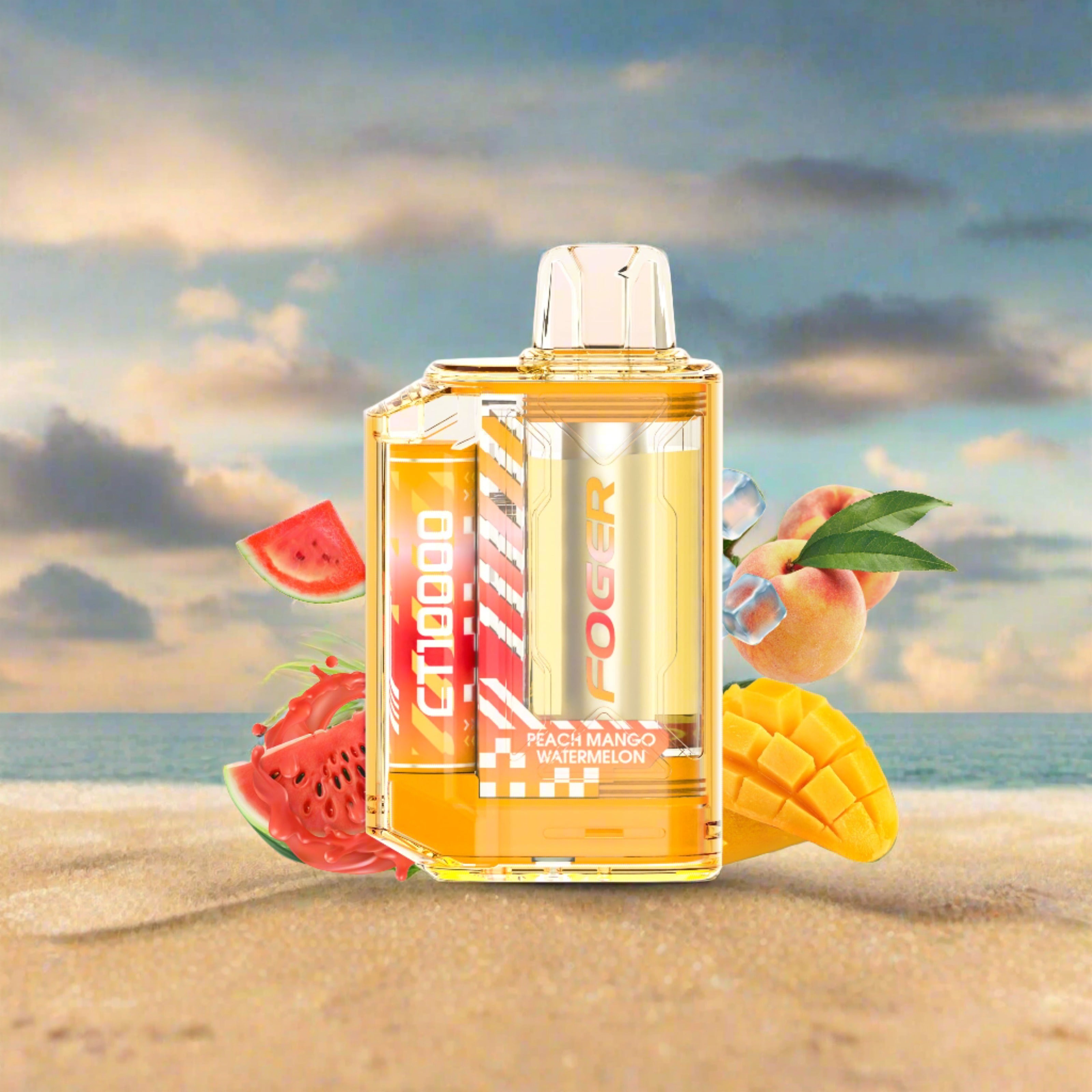 Foger CT10000 disposable vape with peach mango watermelon flavor and 5% nicotine