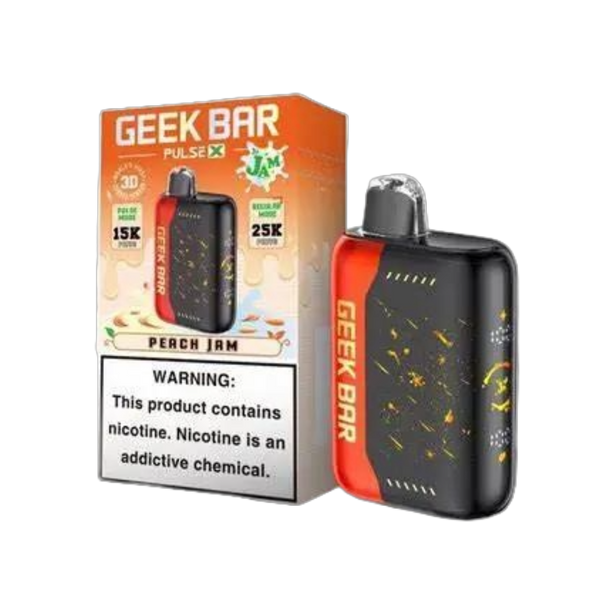 Geek Bar Pulse X 25k Peach Jam disposable vape device with peach jam flavor