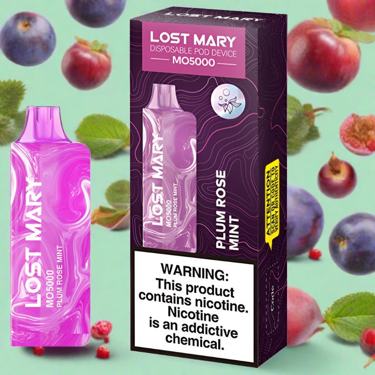 Plum Rose Mint Lost Mary MO5000 Disposable Vape with 5000 puffs and rechargeable battery