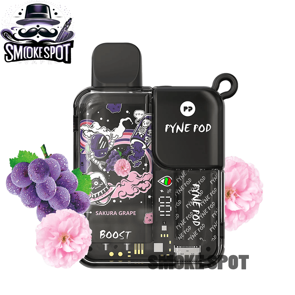 Sakura Grape Pyne Pod 8500 disposable vape with sweet grape and sakura flavor