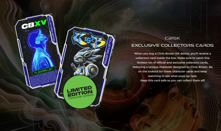 Chris Brown CB15000 disposable vape packaging and branding in Blueberry Watermelon flavor