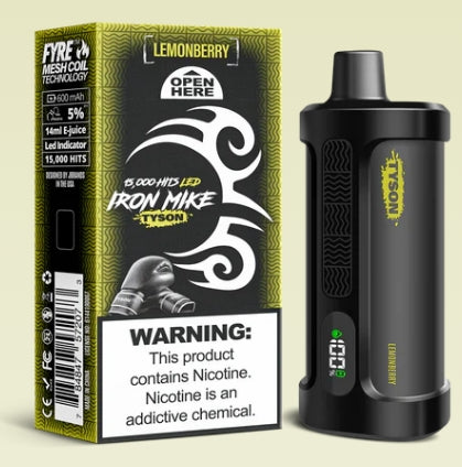 Lemon Berry Iron Mike Tyson 15000 Disposable Vape with zesty lemon and sweet berry flavor