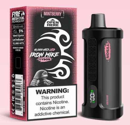 Mintberry Iron Mike Tyson 15000 Disposable Vape with mint and mixed berries flavor