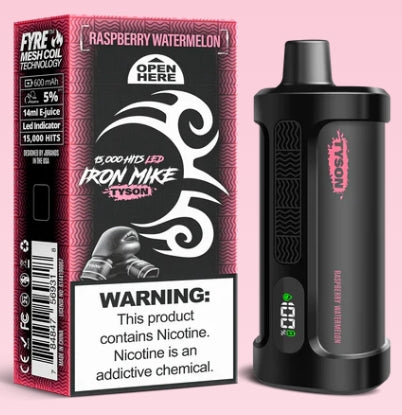 Raspberry Watermelon Iron Mike Tyson 15000 Disposable Vape with fruity flavor blend