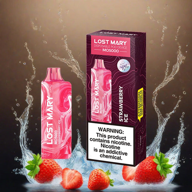 Strawberry Ice Lost Mary MO5000 disposable vape with strawberry and icy menthol flavor