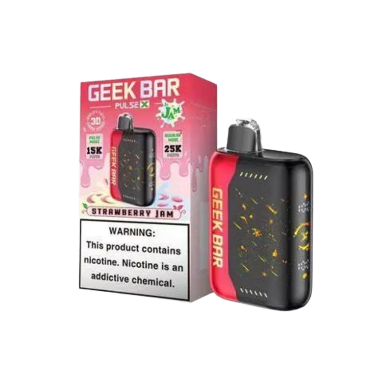 Geek Bar Pulse X 25k Strawberry Jam Disposable Vape with sweet strawberry flavor