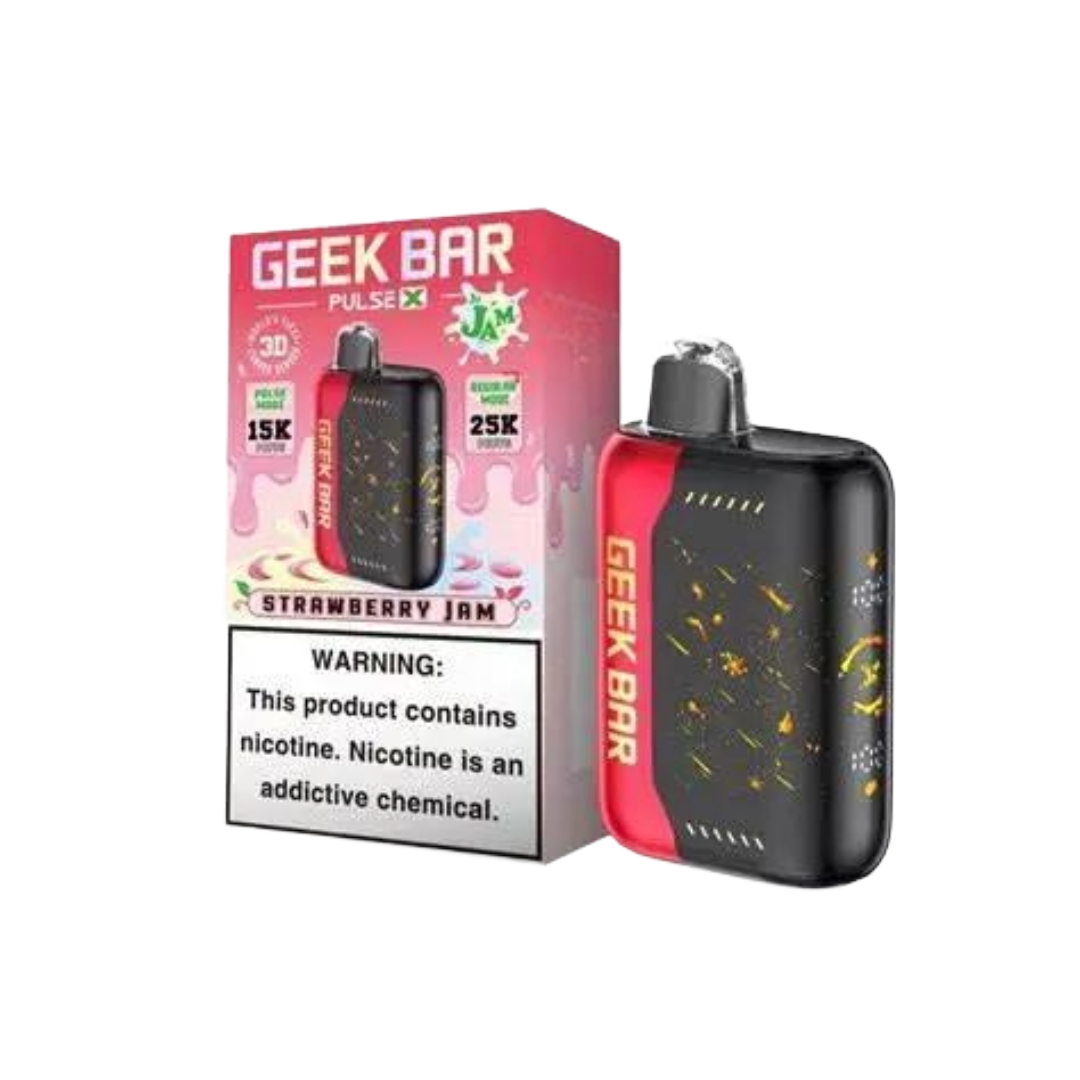 Geek Bar Pulse X 25k Strawberry Jam Disposable Vape with sweet strawberry flavor