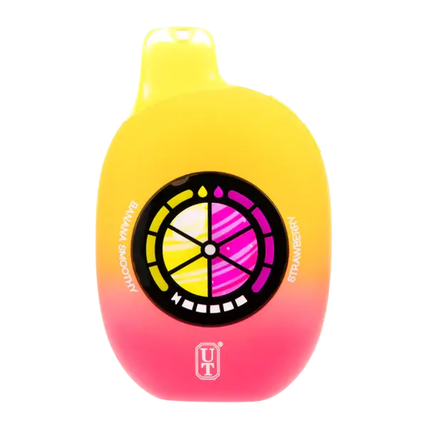 Close-up of Flum UT 50k Disposable Vape in Banana Smoothie Strawberry Flavor
