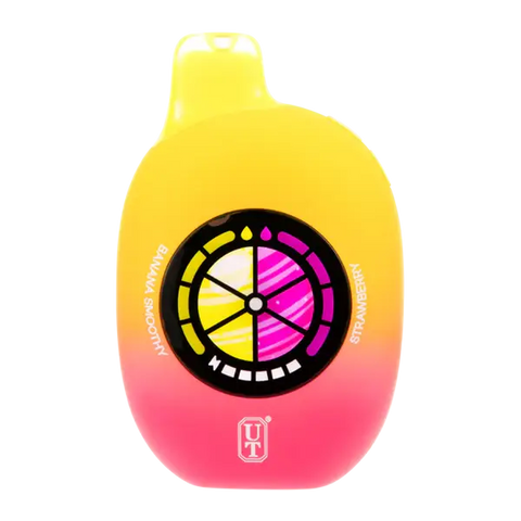 Close-up of Flum UT 50k Disposable Vape in Banana Smoothie Strawberry Flavor