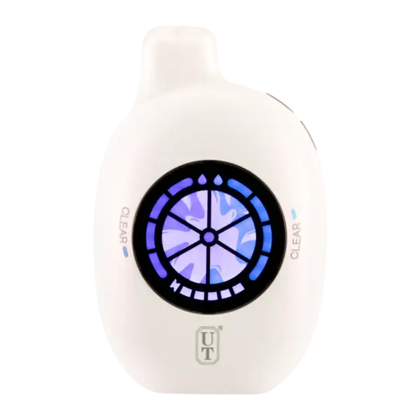 Close up of Flum UT 50k Clear Vape showcasing design