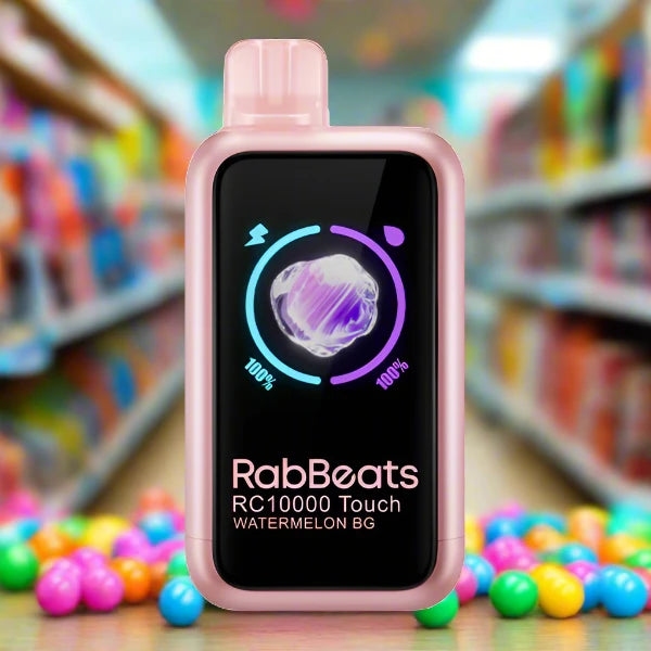 Rabbeats RC10000 Touch disposable vape with Watermelon BG flavor showing device and packaging