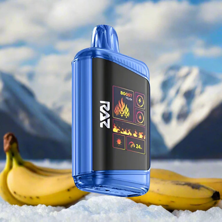 Raz DC25000 Frozen Banana disposable vape with creamy banana and icy menthol flavor