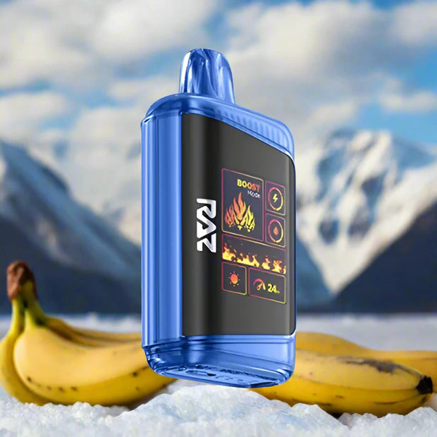 Raz DC25000 Frozen Banana disposable vape with creamy banana and icy menthol flavor