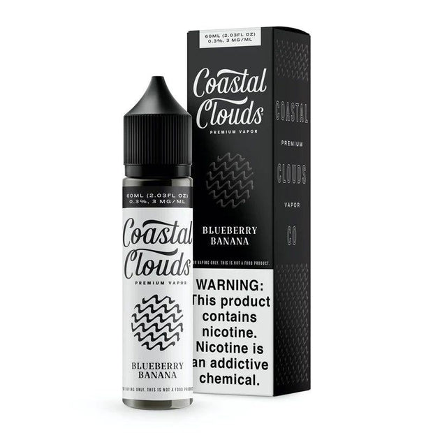 Vibrant bottle of Blueberry Banana e-juice by Coastal Clouds