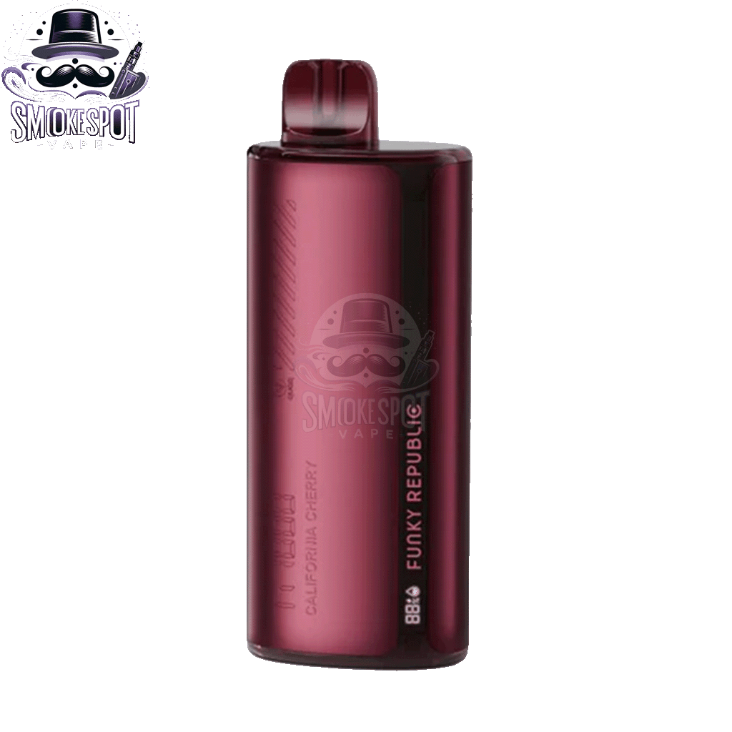 Close-up of California Cherry Funky Republic TI 7000 Vape showing mesh coil