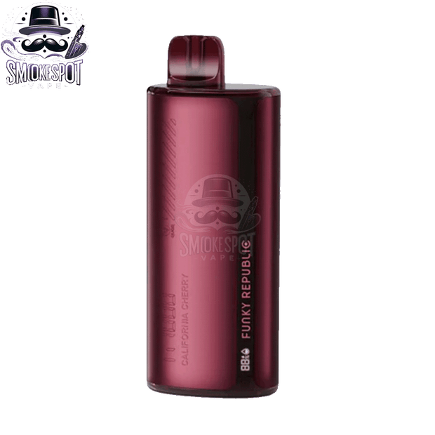 Close-up of California Cherry Funky Republic TI 7000 Vape showing mesh coil