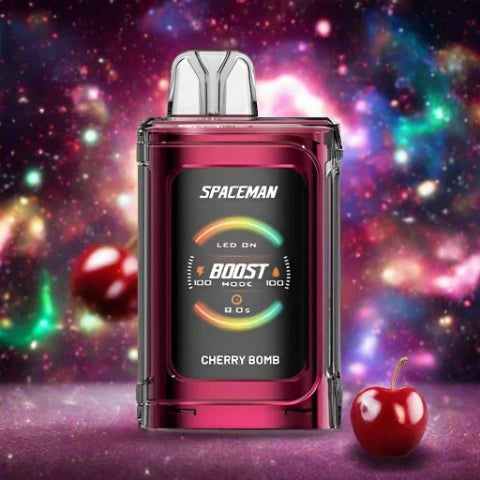 Spaceman Prism 20k Cherry Bomb disposable vape with bold ripe cherry flavor
