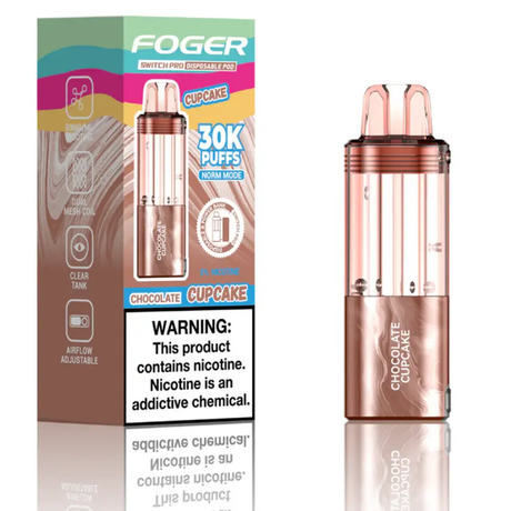 Foger Switch Pod Refill 30K in Chocolate Cupcake flavor showing rich chocolate cake and creamy frosting vape pod