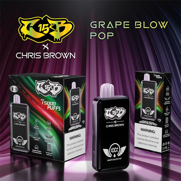 Grape Blow Pop Chris Brown CB15000 disposable vape device with grape bubblegum flavor