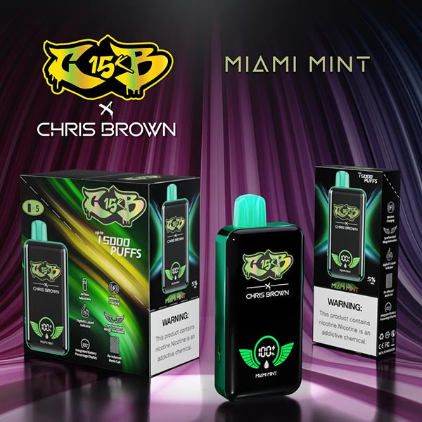 Miami Mint Chris Brown CB15000 disposable vape with fresh mint flavor