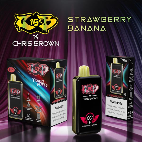 Strawberry Banana Chris Brown CB15000 disposable vape device with strawberry banana flavor