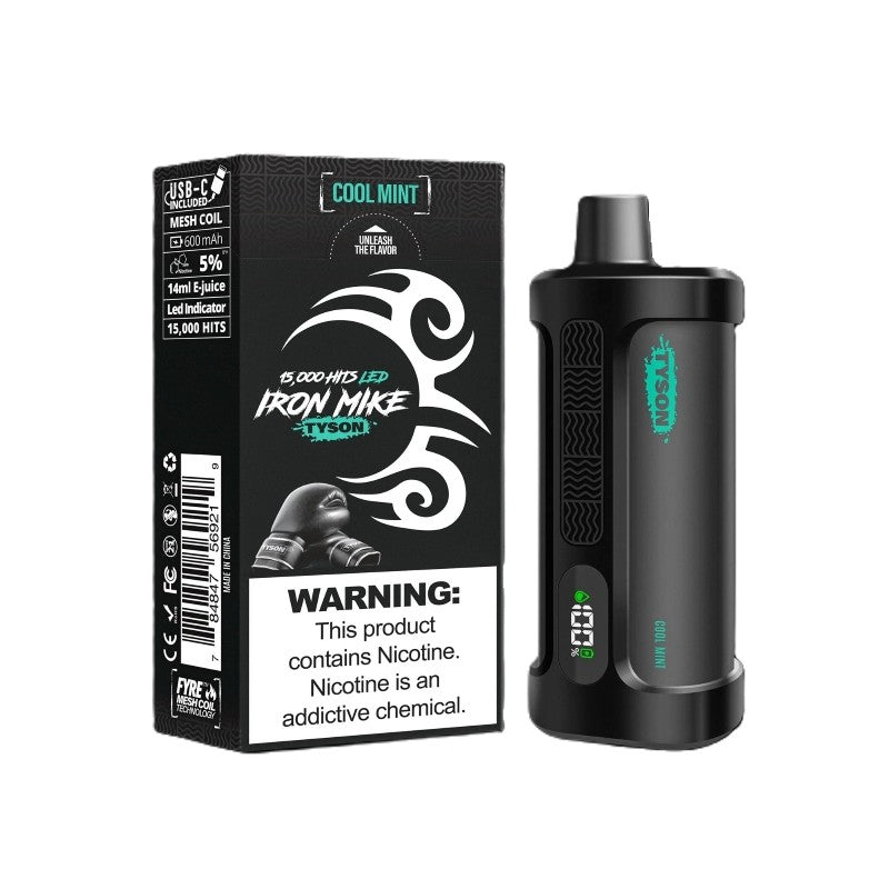 Cool Mint Iron Mike Tyson 15000 Disposable Vape with fresh mint flavor