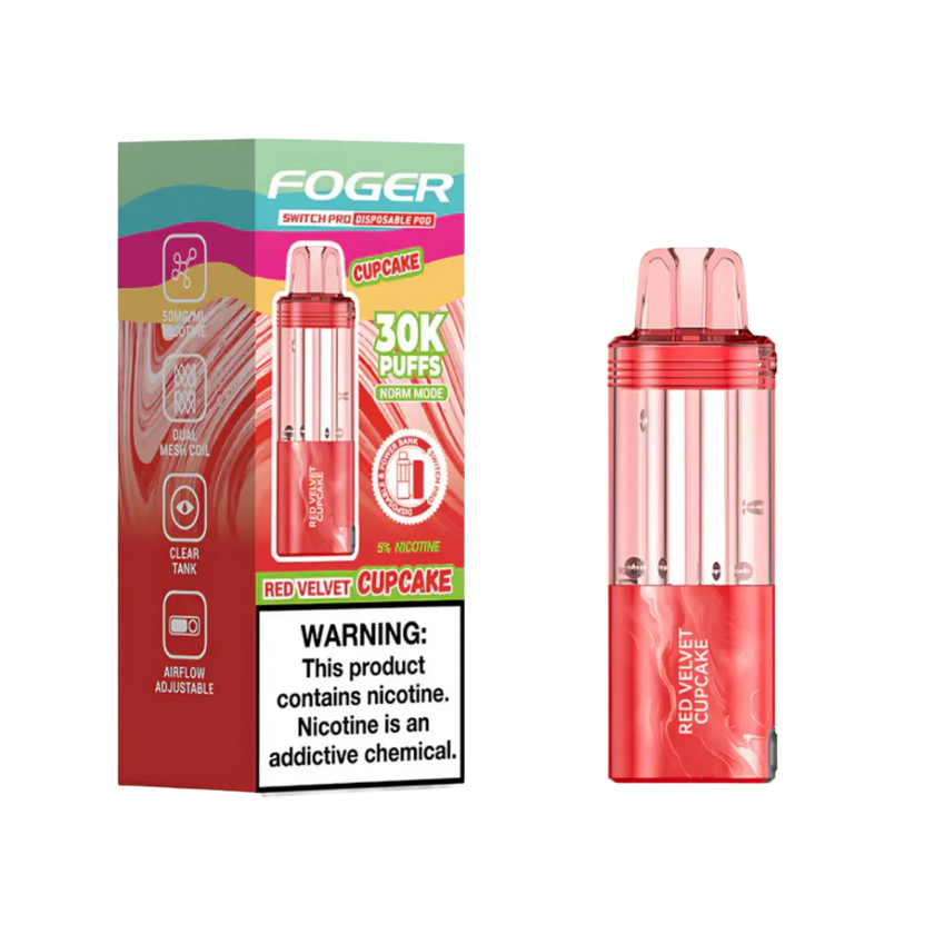 Foger Switch Pod Refill 30K Red Velvet Cupcake flavor vape pod with dessert-inspired design