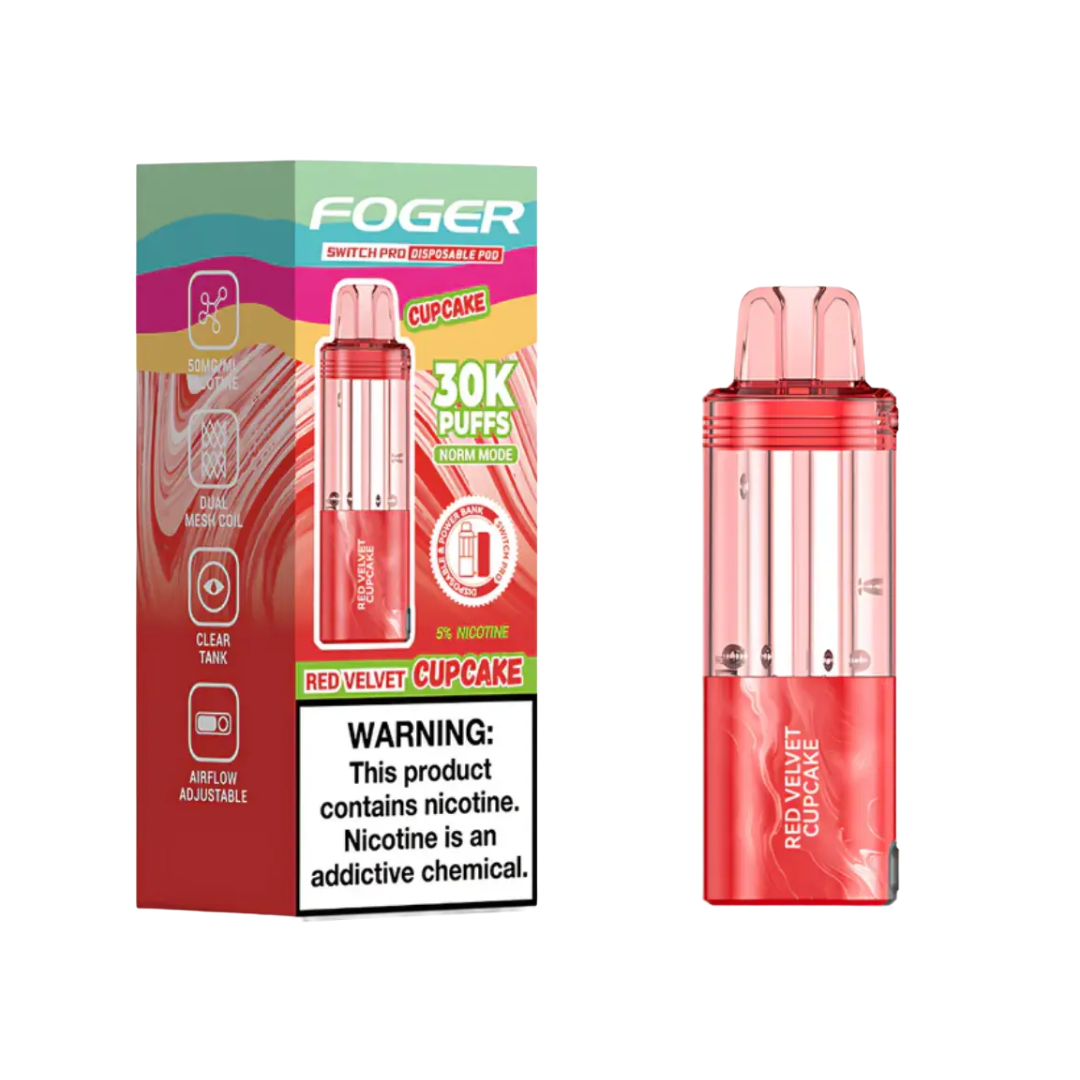 Foger Switch Pod Refill 30K Red Velvet Cupcake flavor vape pod with dessert-inspired design