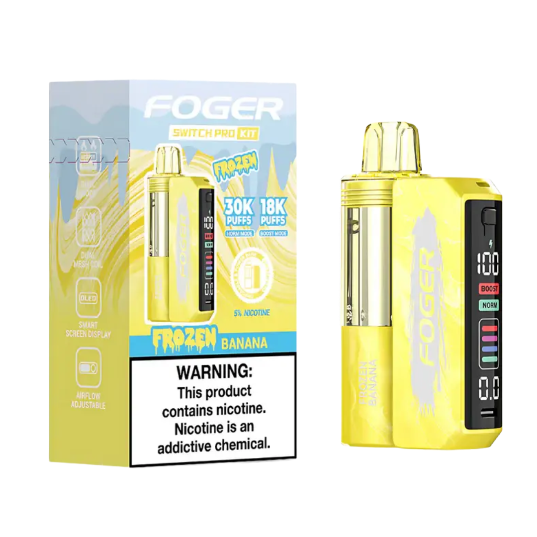 Foger Switch Pro Kit 30k Frozen Banana Disposable Vape with creamy banana and icy flavor