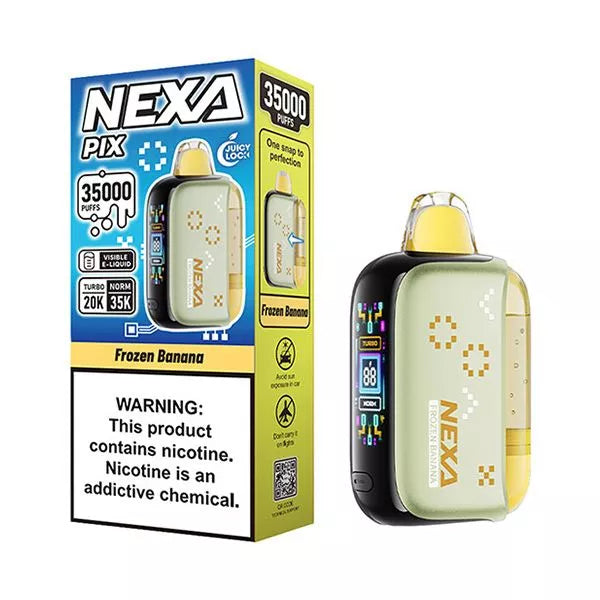 Frozen Banana Nexa PIX 35K disposable vape with creamy banana chill flavor