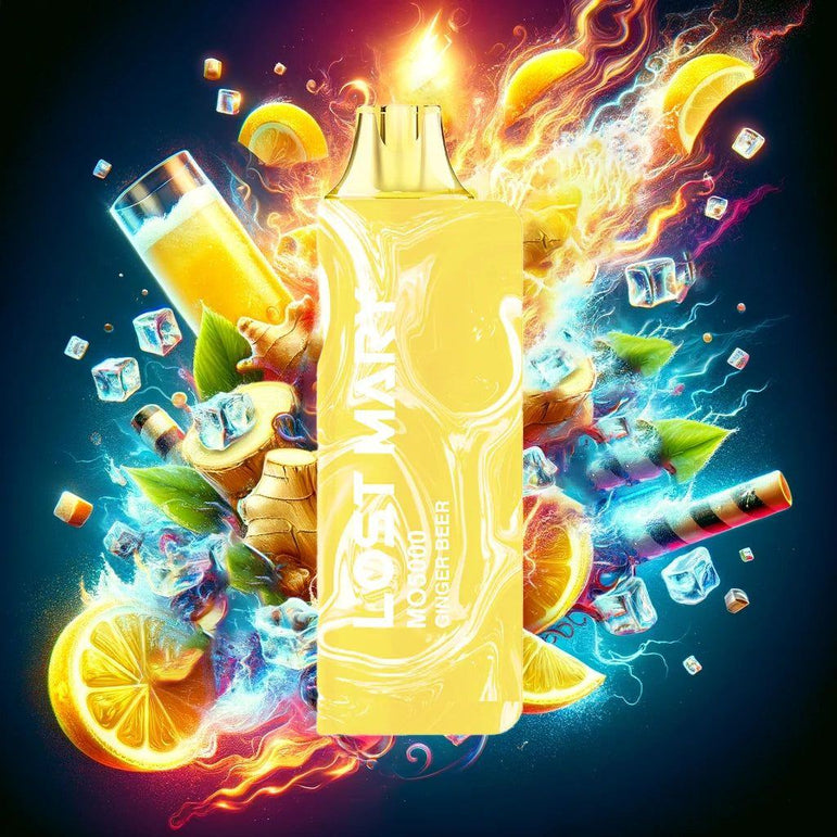 Ginger Beer Lost Mary MO5000 Disposable Vape with bold ginger beer and lemon flavor, USB-C rechargeable