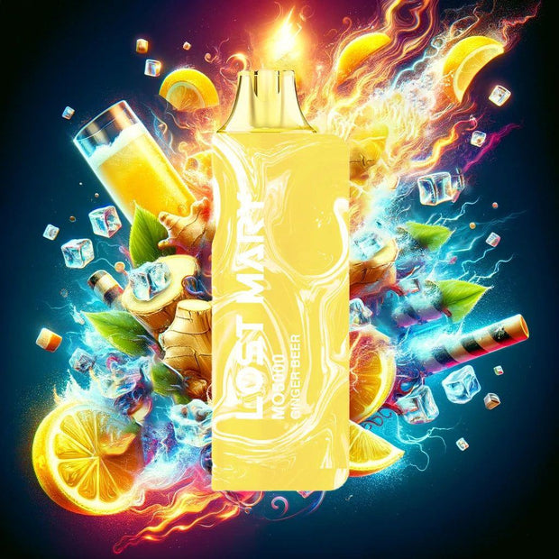 Ginger Beer Lost Mary MO5000 Disposable Vape with bold ginger beer and lemon flavor, USB-C rechargeable