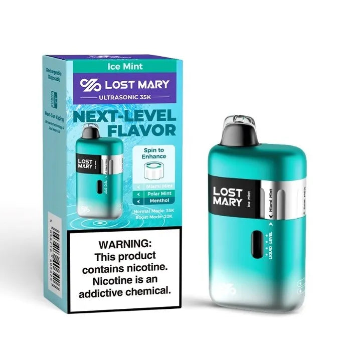 Lost Mary Ultrasonic 35k Ice Mint disposable vape & packaging
