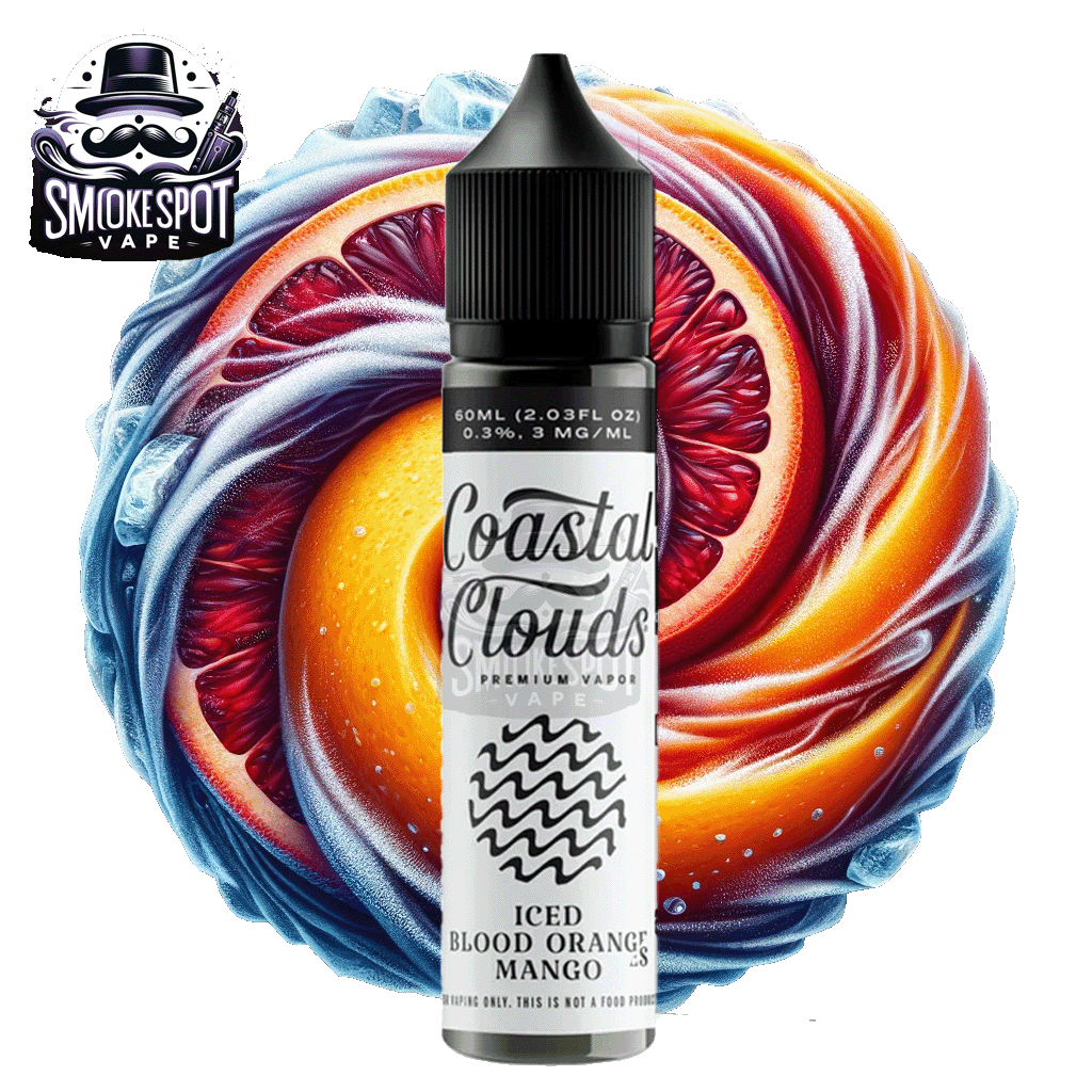 Iced Blood Orange Mango 6MG Coastal Clouds 60ML E-Juice bottle with citrus and menthol flavor